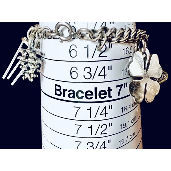 Sterling Silver Charm Bracelet W/ Pinecone Mug Clover & State Charms VTG 6.25” L - Picture 3 of 15